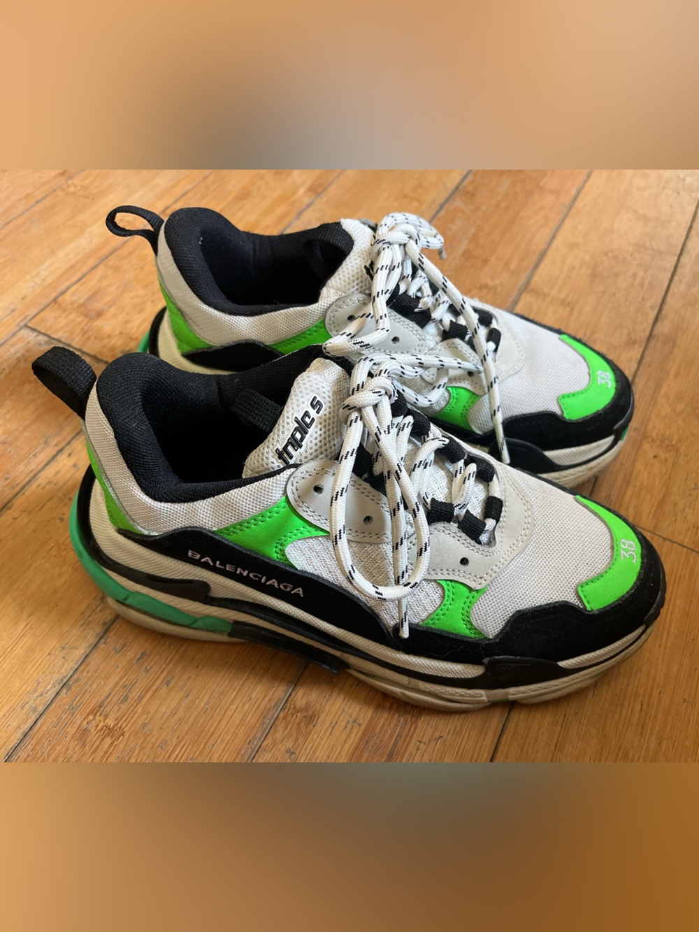 Balenciaga Triple S 'White Green Fluo  Sz 38